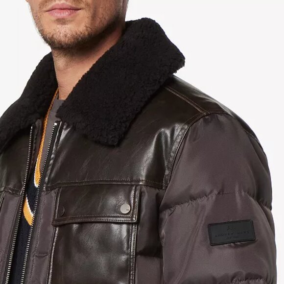 NEW ANDREW MARC Beaumont Faux Shearling Collar Puffer Jacket in brown 1025 7m3 - Picture 5 of 7